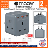 Mazer M-HOME-CUBE20UK CubePlug with 3 sockets + 2A1C PD20W Wall Plugs