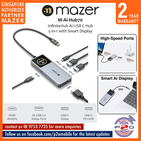 Mazer M-Ai-Hub70 / M-Ai-Hub71 / M-Ai-Hub72 InfiniteHub Ai USB C Hub 5-In-1 with Smart Display