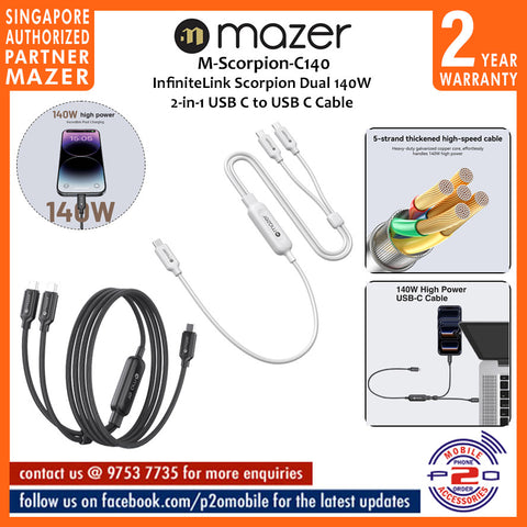 Mazer M-Scorpion-C140 InfiniteLink Scorpion Dual 140W 2-in-1 USB C to USB C Cable