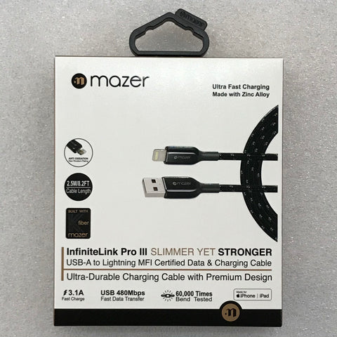 Mazer M-PL3Pro-A2L50 / A2L125 / A2L250 InfiniteLink Pro III 3.1A USB-A to Lightning Cable