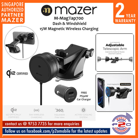 Mazer M-qi2-MagTap700 Dash and Windshield Mount Qi2 Certified 15W Magnetic Wireless Charging