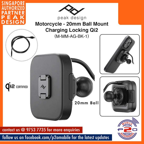Peak Design Motorcycle - 20mm Ball Mount Adapter Qi2 Wireless Charging SKU: M-MM-AG-BK-1
