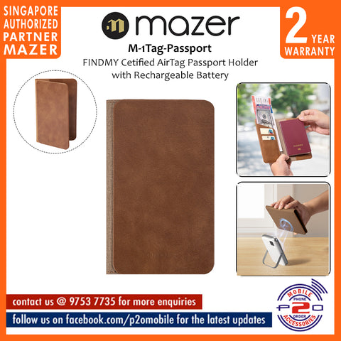 Mazer M-1Tag-Passport FINDMY Cetified AirTag Passport Holder with Rechargeable Battery