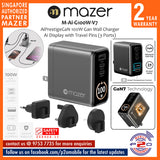 Mazer M-Ai-G100W-V7 AiPrestigeGaN 100W Gan Wall Charger Ai Display with Travel Pins (3 Ports)