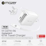 Mazer M-G67W-R6 PrestigeGaN R 67W GaN Wall Charger with Retractable USB-C Cable