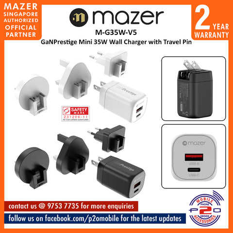 Mazer M-G35W-V5 GaNPrestige Mini 35W Wall Charger with Travel Pin