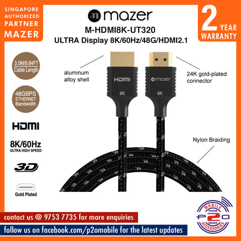 Mazer M-HDMI18K-UT320 Infinite.Multimedia HDMI to HDMI 8K Cable, 3m in length