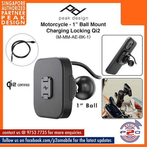 Peak Design Motorcycle - 1" Bar Mount Qi2 Wireless Charging SKU: M-MM-AE-BK-1