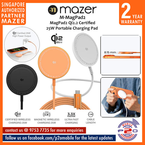 Mazer M-MagPad2 Qi2.2 Certified 25W Portable Charging Pad