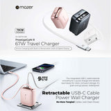 Mazer M-G67W-R6 PrestigeGaN R 67W GaN Wall Charger with Retractable USB-C Cable