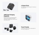 Mazer M-G100W-V5 GaNPrestige 100W Gan Wall Charger with 4 Travel Pins (4 Ports)