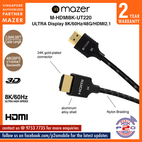 Mazer M-HDMI18K-UT220 Infinite.Multimedia HDMI to HDMI 8K Cable, 2m in length