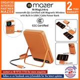 Mazer M-MagLink19 (CCC Certified) 10,000 mAh Qi2 Certified 15W Magnetic Wireless Power Bank with Built in USB-C Cable
