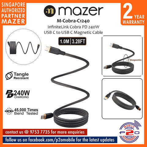Mazer M-Cobra-C2240 / M-Cobra-C1240 InfiniteLink (1 meter / 2 meters) Cobra PD 240W USB C to USB C Magnetic Cable