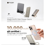 Mazer M-Ai-MagLink70 (CCC Certified) 10,000 mAh Qi2 Certified 15W Magnetic Wireless Power Bank with Built in USB-C Cable