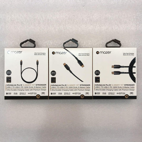Mazer M-PL3Pro-C2C50 / C2C125 / C2C250 InfiniteLink Pro III (5.0A) USB-C to USB-C PD 100W Dual E-Marker Cable