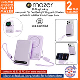Mazer M-MagLink19 (CCC Certified) 10,000 mAh Qi2 Certified 15W Magnetic Wireless Power Bank with Built in USB-C Cable