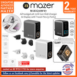 Mazer M-Ai-G70W-V7 AiPrestigeGaN 70W Gan Wall Charger Ai Display with Travel Pins (3 Ports)