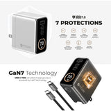 Mazer M-Ai-G70W-V7 AiPrestigeGaN 70W Gan Wall Charger Ai Display with Travel Pins (3 Ports)
