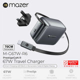 Mazer M-G67W-R6 PrestigeGaN R 67W GaN Wall Charger with Retractable USB-C Cable