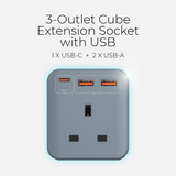Mazer M-HOME-CUBE20UK CubePlug with 3 sockets + 2A1C PD20W Wall Plugs