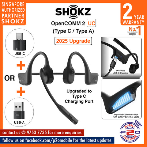 Shokz OPENCOMM2 UC (2025 Upgrade) (Type C or Type A) Bone Conduction Stereo Bluetooth Headset / Shokz OPENCOMM 2 UC (2025 Upgrade) (Type C or Type A)