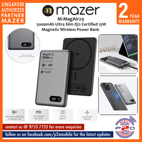 Mazer M-MagAir29 5000mAh Qi2 Certified 15W Ultra Slim Magnetic Wireless Power Bank