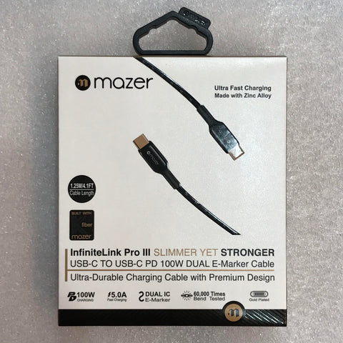 Mazer M-PL3Pro-C2C50 / C2C125 / C2C250 InfiniteLink Pro III (5.0A) USB-C to USB-C PD 100W Dual E-Marker Cable