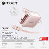 Mazer M-G67W-R6 PrestigeGaN R 67W GaN Wall Charger with Retractable USB-C Cable