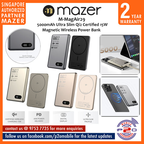 Mazer M-MagAir29 5000mAh Qi2 Certified 15W Ultra Slim Magnetic Wireless Power Bank