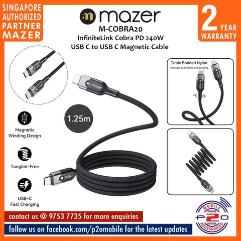 Mazer M-COBRA20 InfiniteLink Cobra PD 240W USB C to USB C Magnetic Cable
