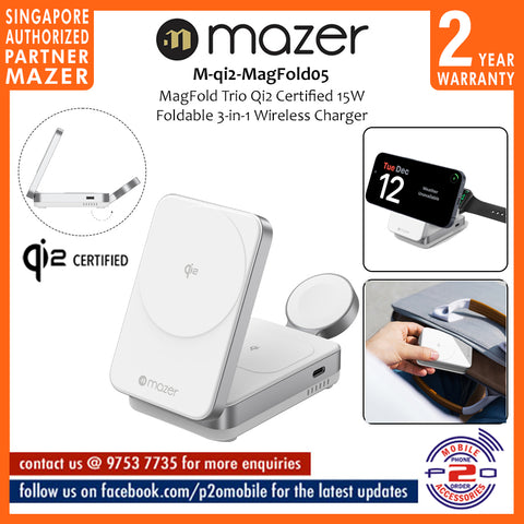 Mazer M-qi2-MagFold05 MagFold Trio Qi2 Certified 15W Foldable 3-in-1 Wireless Charger