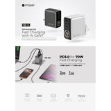 Mazer M-Ai-G70W-V7 AiPrestigeGaN 70W Gan Wall Charger Ai Display with Travel Pins (3 Ports)