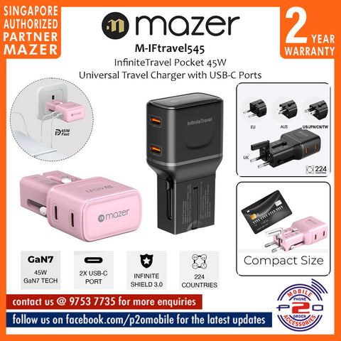Mazer M-IFtravel545 InfiniteTravel Pocket 45W Universal Travel Charger with USB-C Ports