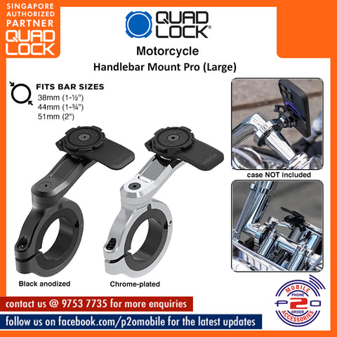 Quad Lock Motorcycle - Handlebar Mount PRO LARGE - Black anodized / Chrome-plated