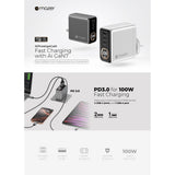 Mazer M-Ai-G100W-V7 AiPrestigeGaN 100W Gan Wall Charger Ai Display with Travel Pins (3 Ports)