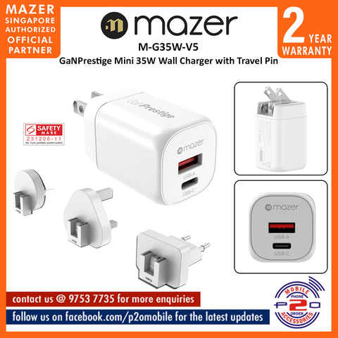 Mazer M-G35W-V5 GaNPrestige Mini 35W Wall Charger with Travel Pin