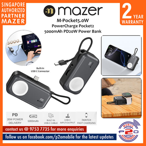 Mazer M-Pocket5.0W PowerCharge Pocket2 5000mAh PD20W Power Bank (Built-in USB C Connector)