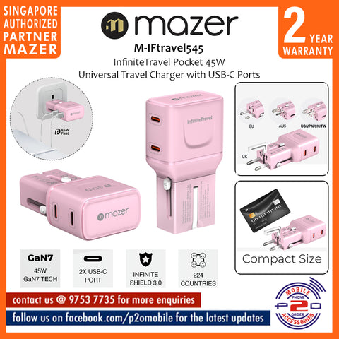 Mazer M-IFtravel545 InfiniteTravel Pocket 45W Universal Travel Charger with USB-C Ports