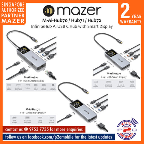 Mazer M-Ai-Hub70 / M-Ai-Hub71 / M-Ai-Hub72 InfiniteHub Ai USB C Hub 5-In-1 with Smart Display
