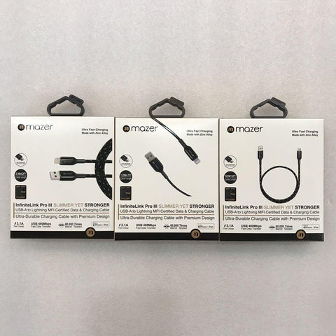 Mazer M-PL3Pro-A2L50 / A2L125 / A2L250 InfiniteLink Pro III 3.1A USB-A to Lightning Cable