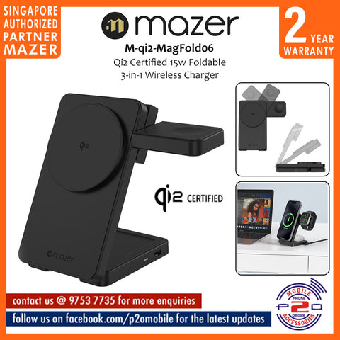 Mazer M-qi2-MagFold06 Qi2 Certified 15w Foldable 3-in-1 Wireless Charger