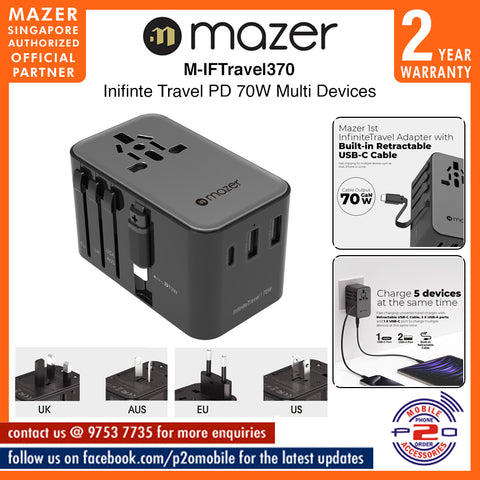 Mazer M-IFTravel370 Infinite Universal Travel Adapter with 70W Fast Charging
