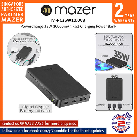 Mazer M-PC35W10.0V3 PowerCharger PD35W, 10000mAh Power Bank