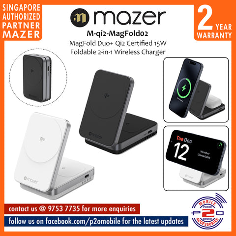 Mazer M-qi2-MagFold02 MagFold Duo+ Qi2 Certified 15W Foldable 2-in-1 Wireless Charger