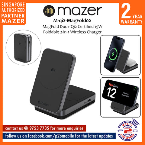Mazer M-qi2-MagFold02 MagFold Duo+ Qi2 Certified 15W Foldable 2-in-1 Wireless Charger