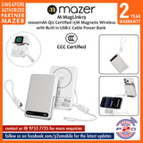 Mazer M-MagLink19 (CCC Certified) 10,000 mAh Qi2 Certified 15W Magnetic Wireless Power Bank with Built in USB-C Cable