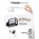 Mazer M-G67W-R6 PrestigeGaN R 67W GaN Wall Charger with Retractable USB-C Cable