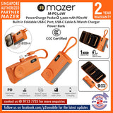 Mazer M-PC5.0W Pocket2 (CCC Certified) 5,000 mAh PD20W Built-in USB-C Port, USB-C Cable & iWatch Charger Power Bank