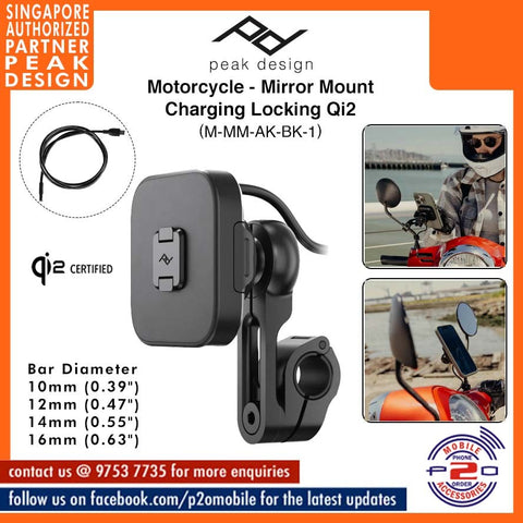 Peak Design Mirror Mount Qi2 Wireless Charging SKU: M-MM-AK-BK-1 Phone Mount for Motorcycle